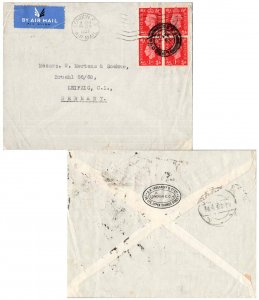 Great Britain 1d KGVI (4) 1937 London F.S. Air Mail to Leipzig, Germany.  Rev...