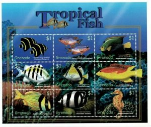 Grenada 2000 - Tropical Fish - Sheet Of 9 Stamps - Scott #2964 - MNH