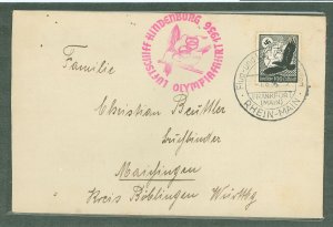 Germany C53 1936 Cover flown on the 1 August 1936 fourteen hour flight (Frankfurt to Frankfurt) of the Hindenburg (LZ129) public