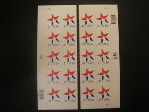 Scott 3613, 3 cent Star, PB4 #B333 x 4, Matched Set, MNH Regular Beauties