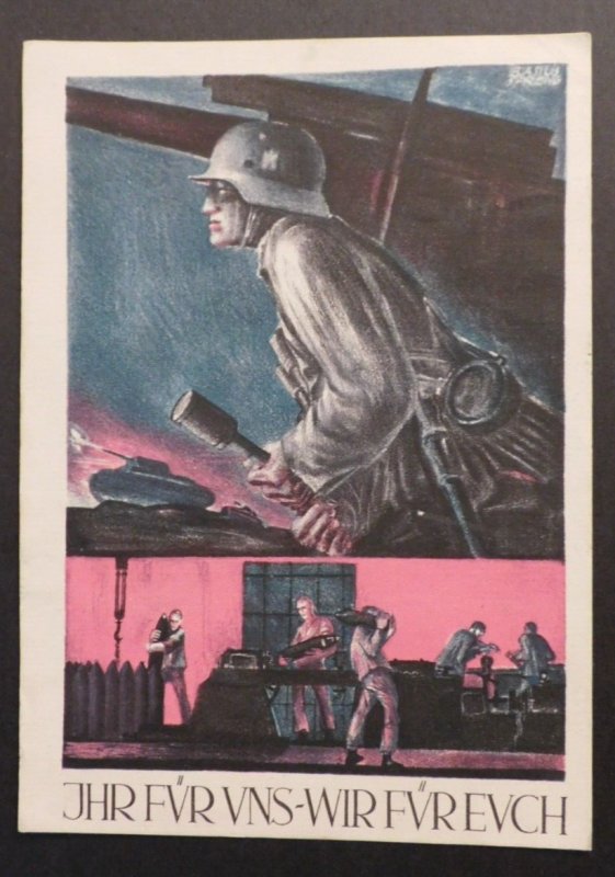 1940 Germany Picture Postcard Feldpost Cover Soldier Tank Artillery Factory Work
