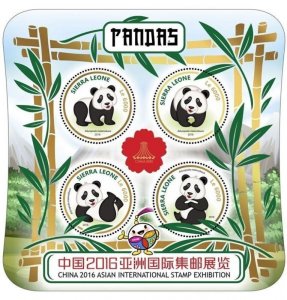 Sierra Leone - 2016 Pandas Stamp Expo - 4 Stamp Sheet - SRL16920a