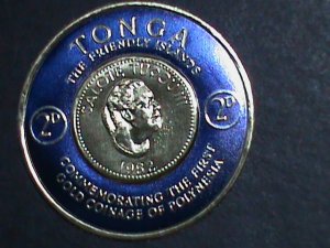 ​TONGA-1963-SC#129-GOLD FOIL ROUND STAMP-1ST GOLD COIN OF POLINESIA MINT VF
