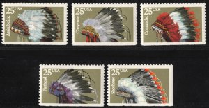 SC#2501-05 25¢ Indian Headdresses Singles (1990) MNH