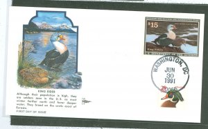 US RW58 1991 $15 Federal Migratory bird hunting and Conservation Stamp King Rider - on an unaddrssed FDC with a Washington, DC