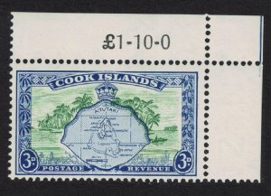 Cook Is. Aitutaki and Palm trees 3d Corner 1949 MNH SG#153