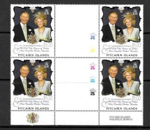 PITCAIRN ISLANDS SG688 2005 ROYAL WEDDING GUTTER BLOCK OF 4  MNH