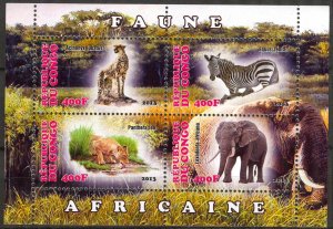 Congo 2013 Animals (2) Panther Lions Elephants Zebras MNH Cinderella !