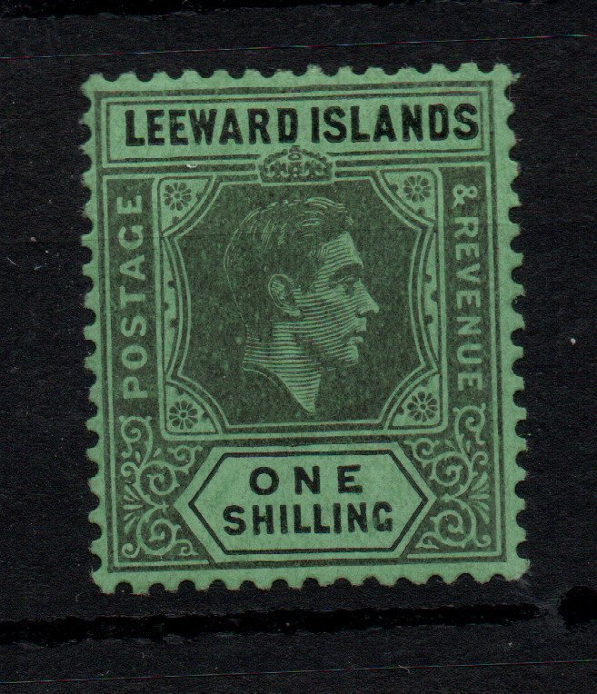 Leeward Islands 1942 1/- grey brown/emerald SG110AB MNH WS37624