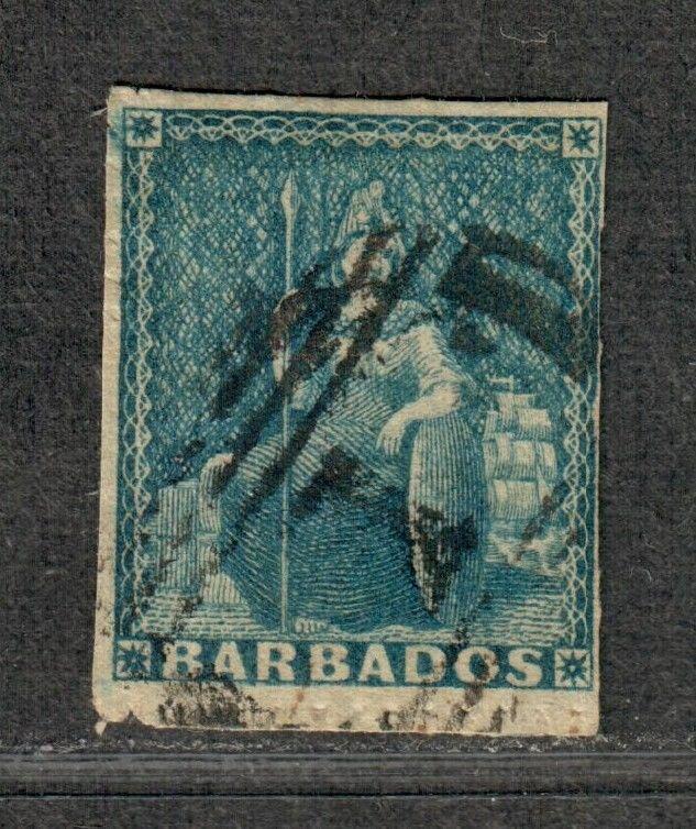 Barbados Sc#11 Used/F-VF, Pin-Perf 14, Cv. $175