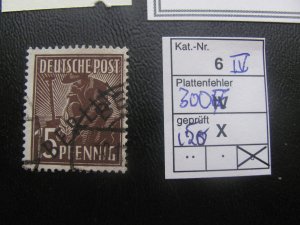 BERLIN 1948 USED CERT. MI. 6 IV BROKEN R BLACK OVERPRINT VF/XF 300 EUROS (186)