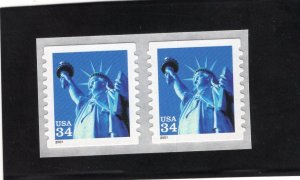 3466 Statute of Liberty, MNH coil pair