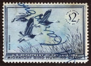 US Sc RW22 Dark Blue $2.00 1955 M/S Signature No Gum Duck Hunting Permit Stamp