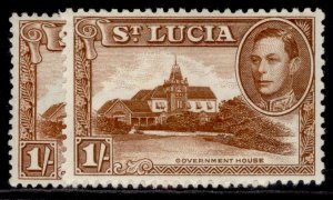 ST. LUCIA GVI SG135 + 135a, 1s PERF VARIETIES, LH MINT.