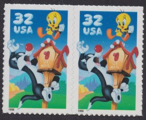 US 3204a Looney Tunes Sylvester Tweety 32c horz pair MNH 1998