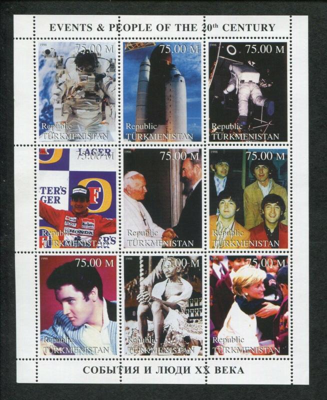 Turkmenistan Commemorative Souvenir Stamp Sheet People & Events of 20th Century
