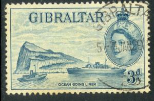 GIBRALTAR 1953 QE2 3d Greenish Blue (1958 Print) SG No. 150b / Sc 137 VFU