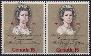 Canada - 1973 - Scott #621 - used pair - Queen Elizabeth II Royal Visit