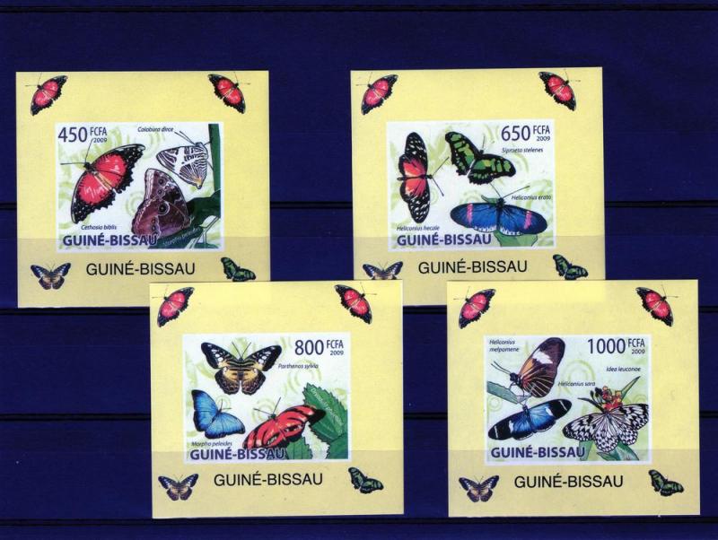 Guinea-Bissau 2009 Mi#4504/4507 BUTTERFLIES 4 S/S IMPERFORATED MNH