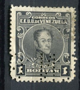 VENEZUELA; Early 1900s classic Official issue used 1B. + PERFIN ' GN '