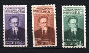 RUSSIA/USSR 1950 FAMOUS PEOPLE/KALININ SET OF 3 STAMPS MLH/OG