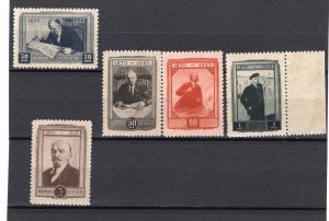 RUSSIA YR 1945,SC 1002-06,MI 983-87,MNH,VARIOUS LENIN PORTRAITS,YELLOW GUM