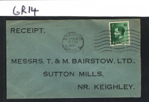 GB KEVIII Cover 1937 Yorks *SUTTON MILLS* Bradford Machine Keighley GR14 