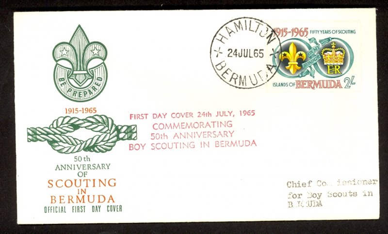 BERMUDA 1965 BOY SCOUT Anniversary Issue Sc 198 Cachet FDC