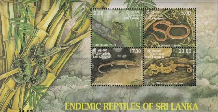 SRILANKA 1994 ENDEMIC REPTILES, SNAKES, LIZERDS MNH Sc 1198 M/S # 6197