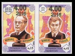 2016 Tajikistan 740b-741bPaar Overprints World Chess Champions(edition 168)55€