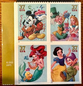 US # 3915a The Art of Disney block of 4 37c 2005 Mint NH