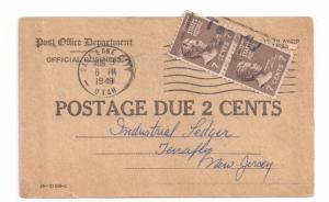 Rare 7c Prexie #812 pair on Postage Due fwd card Tenafly NJ Unusual!