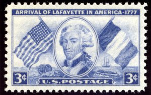 US 1010 1952 Arrival of Lafayette in America 1777 PSAG grade 100 NH