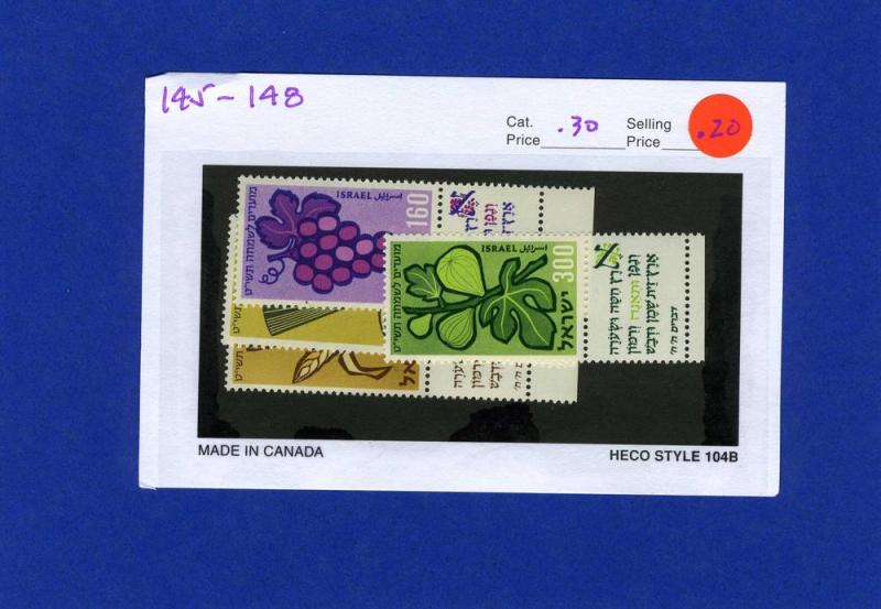 Israel - Scott Catalogue Nos. 145 - 148, MNH