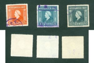 Netherlands Indies. 1945. Queen Wilhelmina, ( 3 )   Cancel.  Sc# 260-61-62.