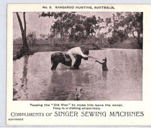 AUSTRALIA Postcard *KANGAROO HUNTING* Singer Sewing Machine Advert HORSES PJ173