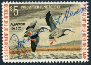 #RW39 – 1972 $5.00 Emperor Geese. Used.