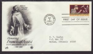 US Francis Of Assisi 1982 PCS Typed FDC BIN