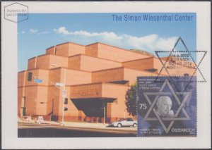 AUSTRIA  SC #2264.11 MAXICARD HONOURING SIMON WEISENTHAL, FAMOUS NAZI HUNTER