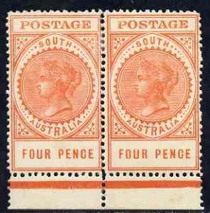 South Australia 1906-12 Thick Postage 4d orange-red \'A\'...