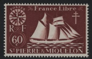 St Pierre et Miquelon 1942 MNH Sc 305 60c St Malo Fishing Schooner