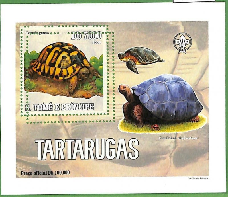 A0543 - S. TOME' & PRINCIPE - ERROR  MISSPERF SHEET -  Turtles BOY SCOUTS  2005