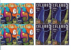 COLOMBIA 1997 AMERICA UPAEP POSTMEN SET OF 2 IN BLOCKS MNH SC 1138/9