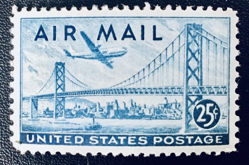 United States #C36 25¢ Bay Bridge (1947).  Unused. Light hinge mark.