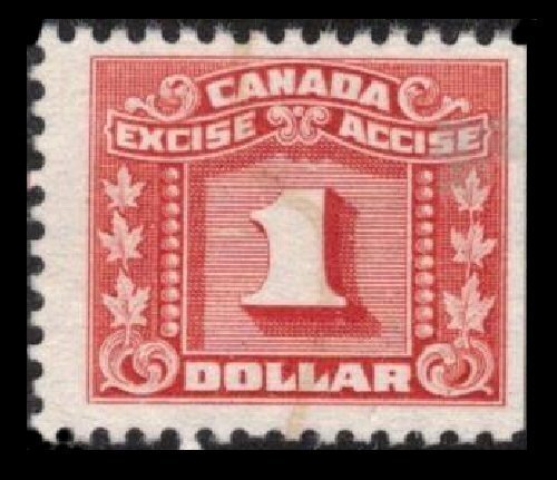 CANADA REVENUE VINTAGE 1934 $1. RED VF USED #FX84 SCARCE EXCISE TAX STAMP