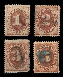 GENUINE SCOTT #J1 J2 J3 J4 USED 1879 BROWN SET FIRST ISSUE POSTAGE DUE #15744