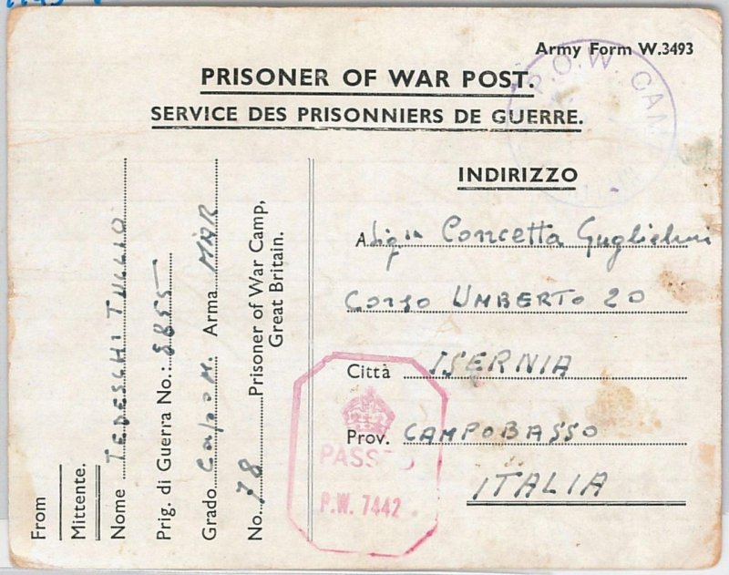 56751 - EEGYPT - POSTAL HISTORY - POSTCARD from POW Prisoner Camp 306 1943 - WAR-