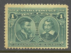 Canada Scott 97 Unused HROG - 1908 1c Cartier and de Champlain - SCV $30.00