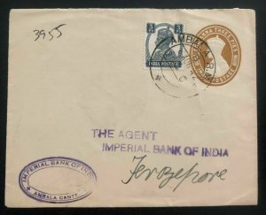 1942 Ambala India Stationery Imperial Bank Commercial Cover To Ferdzepore