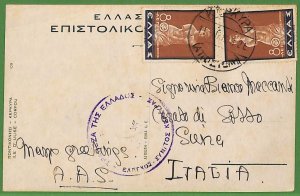 ad0879 - GREECE - Postal History - Censor Mark on POSTCARD to ITALY 1938